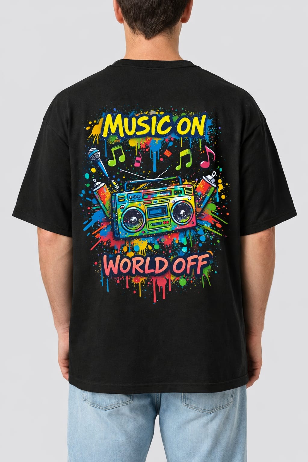 Music On World Off Graphic T-Shirt – Dual-Side Streetwear Tee