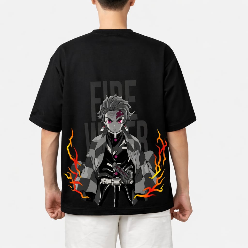 Fire & Water Blade Anime T-Shirt | Double-Sided Graphic Streetwear | Demon Slayer