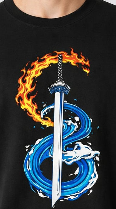 Fire & Water Blade Anime T-Shirt | Double-Sided Graphic Streetwear | Demon Slayer