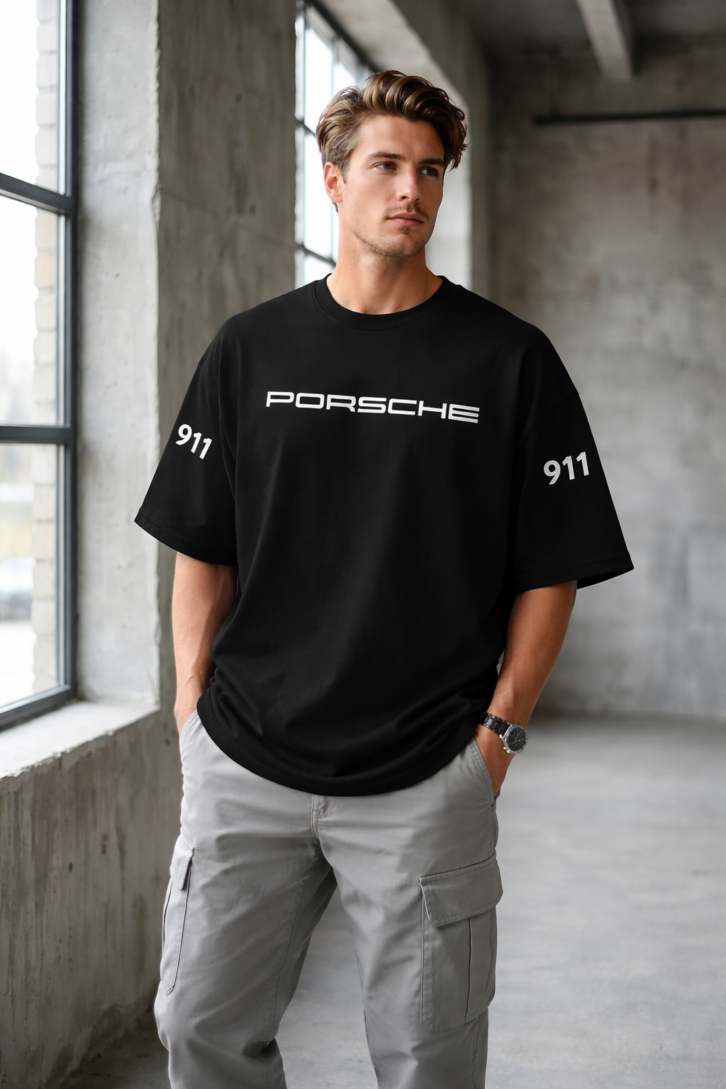 Porsche 911 RS 'Drifting Club' Drop Shoulder Graphic Tee - Heavyweight Cotton