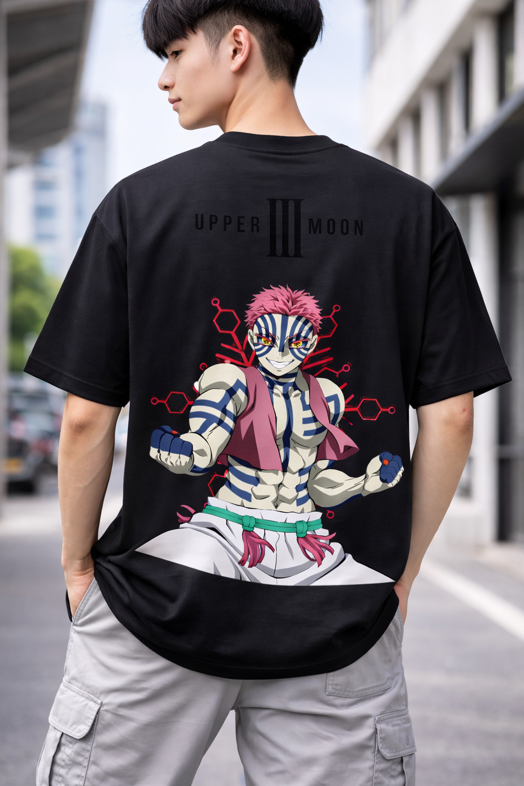 Demon Slayer Akaza "Upper Moon 3" Oversized Graphic T-Shirt
