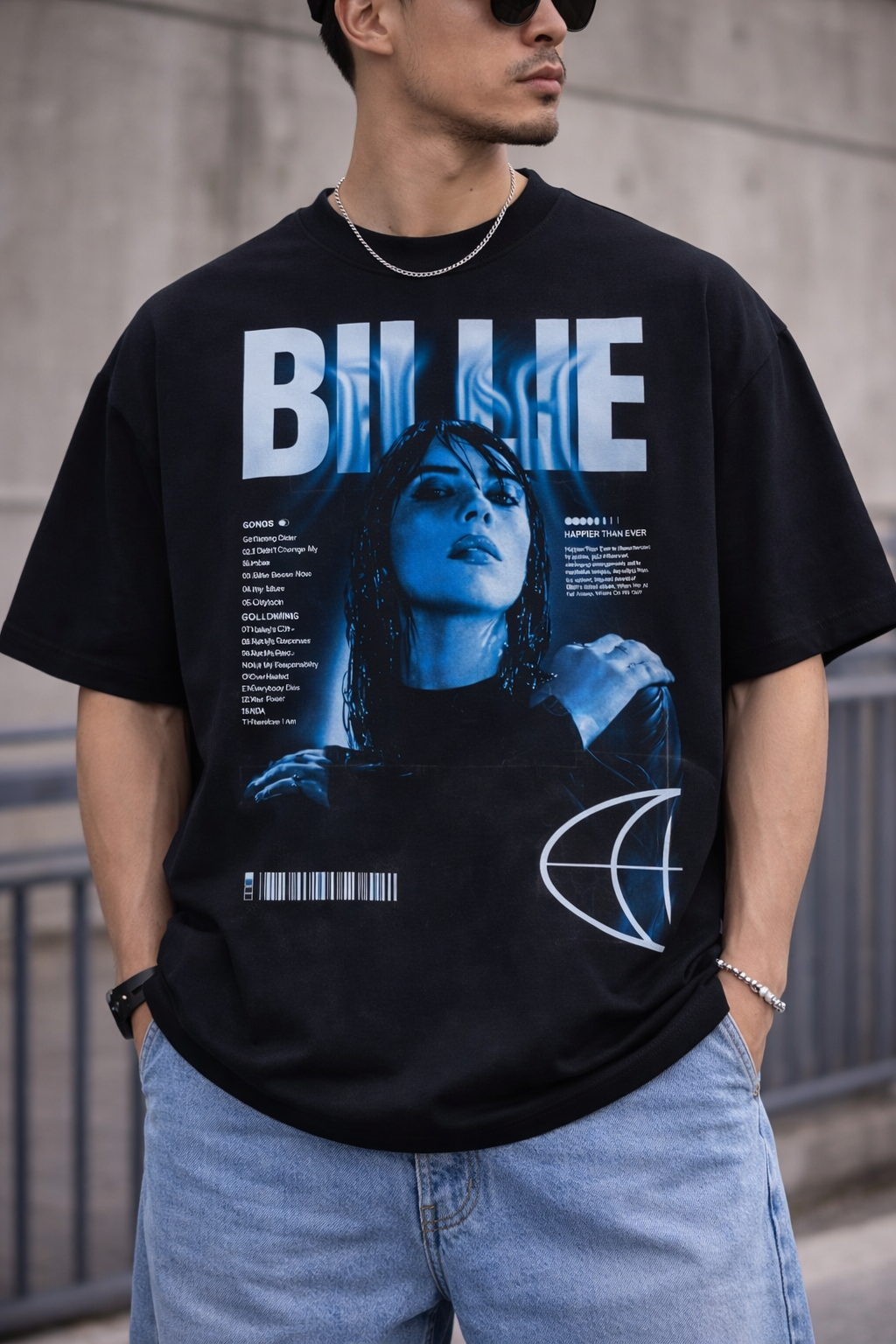 Billie Blue Graphic Drop-Shoulder T-Shirt | Oversized Streetwear Tee