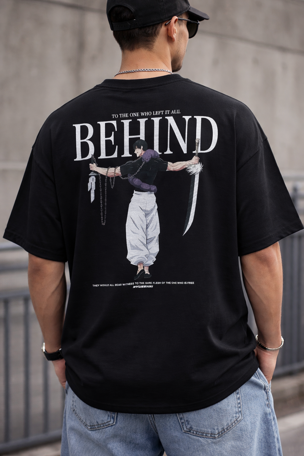 Behind the Blade Toji x Jujutsu Kaisen JJK – Black Drop Shoulder Graphic T-Shirt