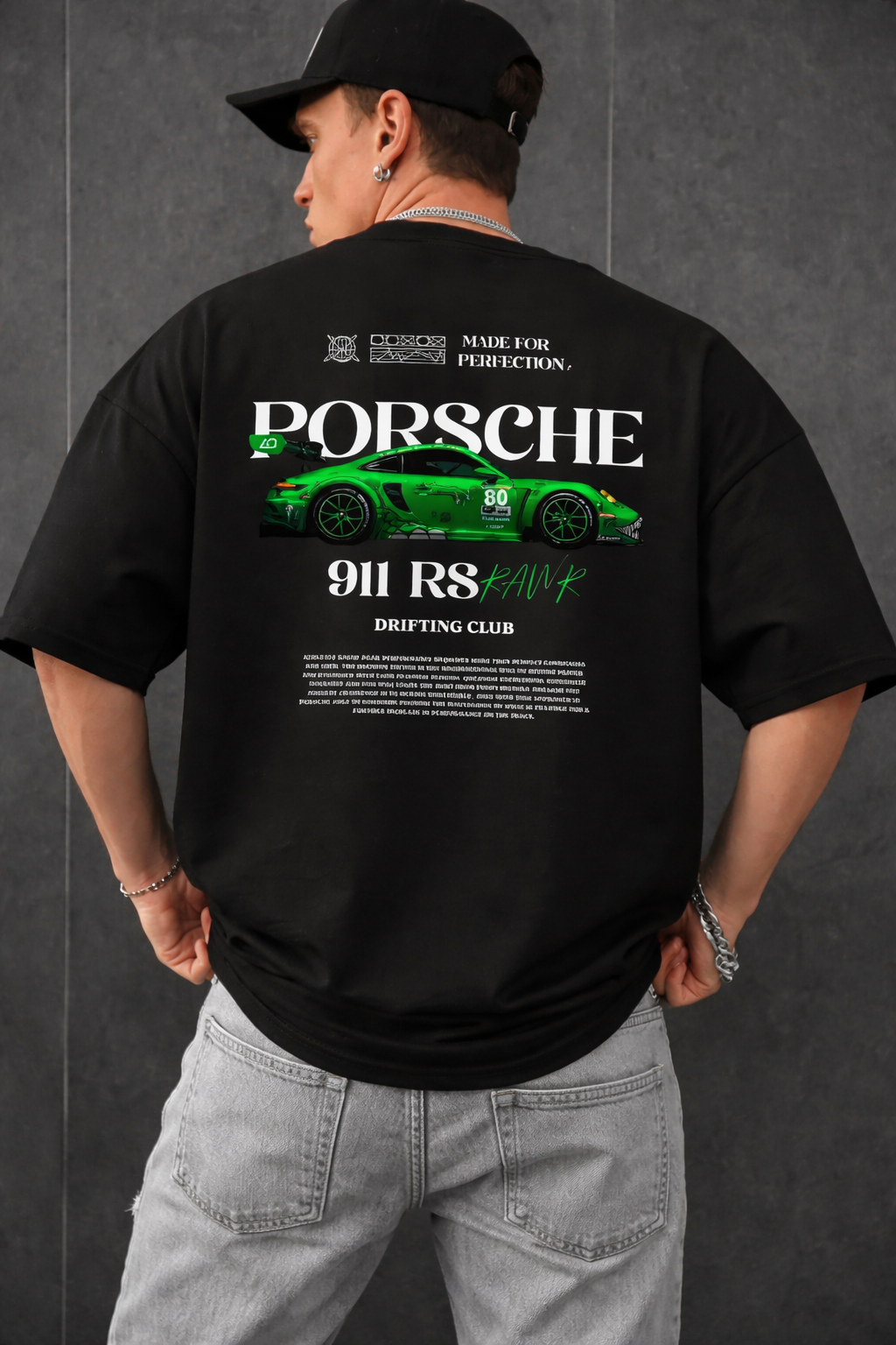 Porsche 911 RS 'Drifting Club' Drop Shoulder Graphic Tee - Heavyweight Cotton